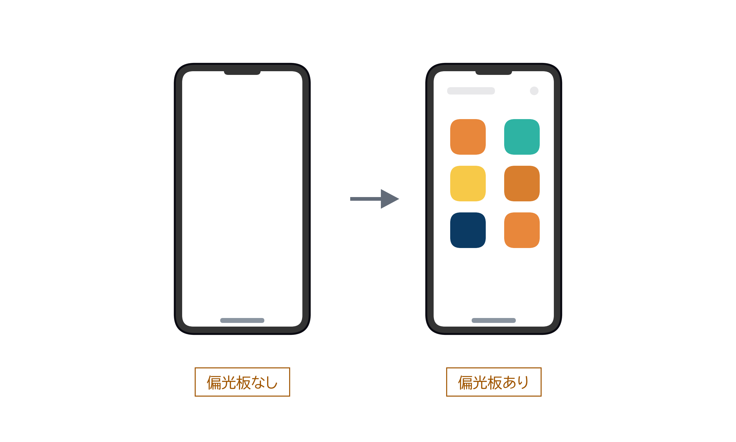 図1|偏光板の有無で変わる画面の見え方
